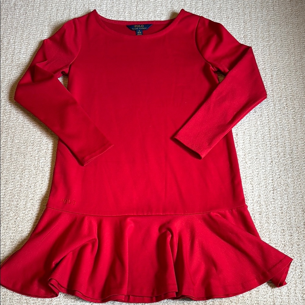 Ralph Lauren Girls Vibrant Red Ruffle Hem Dress